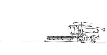 continuous single line drawing of combine harvester, line art vector illustrationのイラスト素材