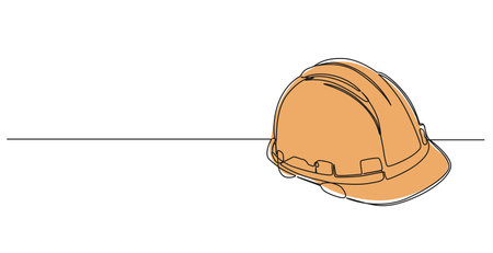 continuous single line drawing of hard hat, line art vector illustrationのイラスト素材