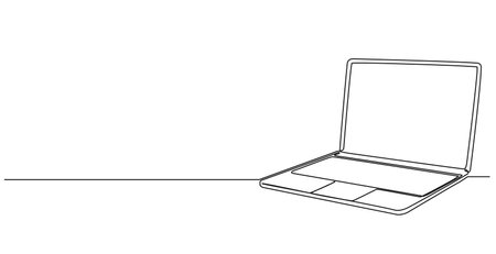 continuous single line drawing of laptop computer, line art vector illustrationのイラスト素材
