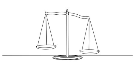 continuous single line drawing of weight scales, line art vector illustrationのイラスト素材