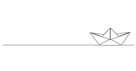 continuous single line drawing of paper boat, line art vector illustrationのイラスト素材