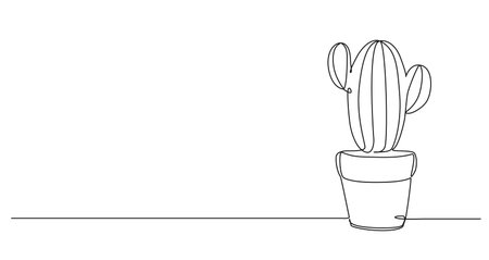continuous single line drawing of potted cactus, line art vector illustrationのイラスト素材