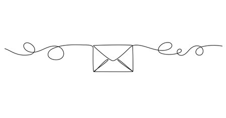 continuous single line drawing of envelope, line art vector illustrationのイラスト素材