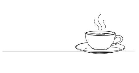 continuous single line drawing of cup of hot coffee or tea, line art vector illustrationのイラスト素材