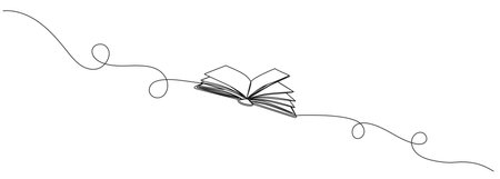 continuous line drawing of open book or diary, line art vector illustrationのイラスト素材