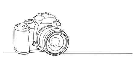 continuous single line drawing of DSLR camera, line art vector illustrationのイラスト素材