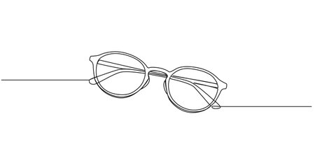 continuous single line drawing of pair of glasses, line art vector illustrationのイラスト素材