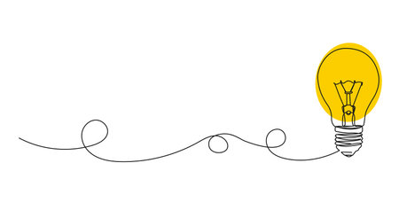 continuous single line drawing of light bulb, line art vector illustrationのイラスト素材