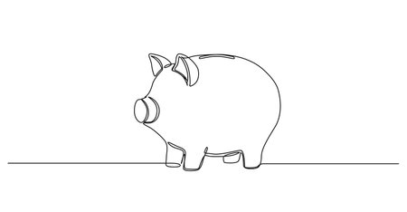 continuous single line drawing of a piggy bank, investment and finance line art vector illustrationのイラスト素材