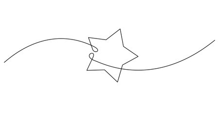 continuous single line drawing of simple star shape, line art vector illustrationのイラスト素材