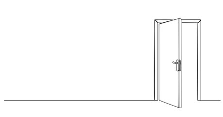 continuous single line drawing of open door, line art vector illustrationのイラスト素材