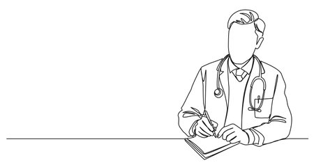continuous single line drawing of medical doctor taking notes, line art vector illustrationのイラスト素材