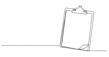 continuous single line drawing of clipboard with blank sheet of paper, line art vector illustrationのイラスト素材