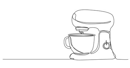 continuous single line drawing of kitchen stand mixer, line art vector illustrationのイラスト素材