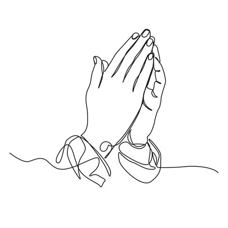 continuous single line drawing of praying hands, line art vector illustrationのイラスト素材