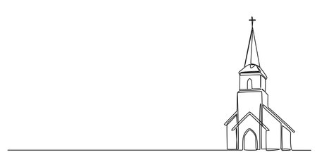 continuous single line drawing of a church building, line art vector illustrationのイラスト素材