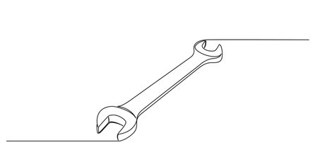 continuous single line drawing of an open-end wrench, line art vector illustrationのイラスト素材