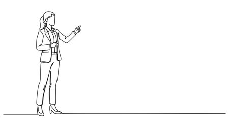 continuous single line drawing of businesswoman pointing with her hand, line art vector illustrationのイラスト素材