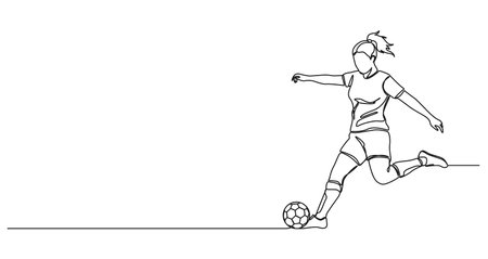 continuous single line drawing of female soccer player, line art vector illustrationのイラスト素材