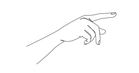 continuous single line drawing of hand pointing with index finger, line art vector illustrationのイラスト素材
