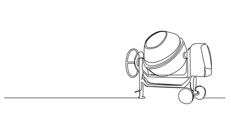 continuous single line drawing of portable cement mixer, line art vector illustrationのイラスト素材