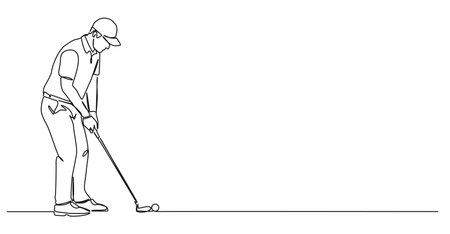 continuous single line drawing of a golf player, line art vector illustrationのイラスト素材