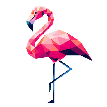 colorful polygon standing flamingo illustrationのイラスト素材