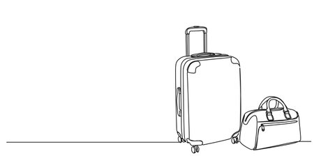 continuous single line drawing of luggage, suitcase and travel bag, line art vector illustrationのイラスト素材