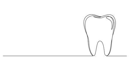 continuous single line drawing of human tooth, line art vector illustrationのイラスト素材
