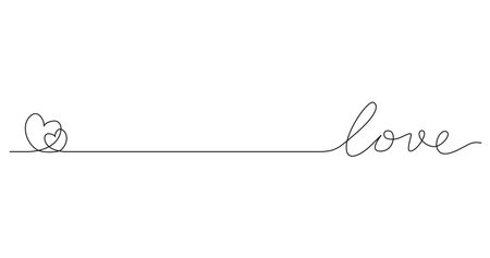 continuous single line drawing of word love and heart shape, line art vector illustrationのイラスト素材
