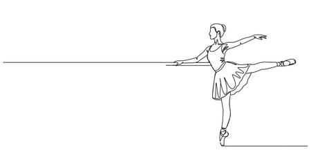 continuous single line drawing of female ballet dancer at ballet bar, line art vector illustrationのイラスト素材