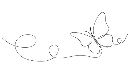 continuous single line drawing of a butterfly, line art vector illustrationのイラスト素材