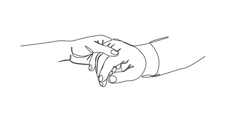 continuous single line drawing of woman gently holding hand of a man, couple holding hands line art vector illustrationのイラスト素材