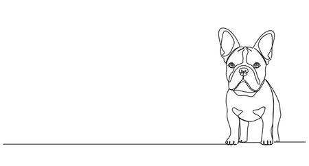 continuous single line drawing of cute french bulldog, line art vector illustrationのイラスト素材