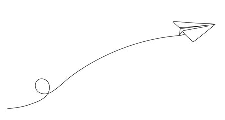 continuous single line drawing of flying paper plane, line art vector illustrationのイラスト素材