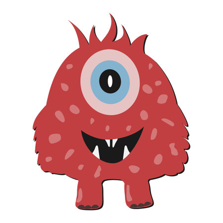 whimsical cute red one-eyed monster with a wide smile, vector illustrationのイラスト素材