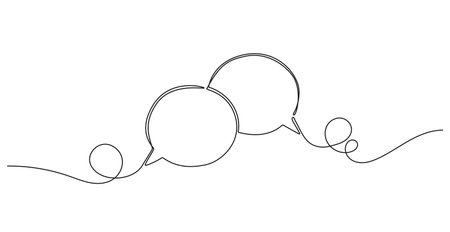 continuous single line drawing of two speech bubbles, conversation symbol, line art vector illustrationのイラスト素材
