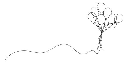 continuous line drawing of a bunch of balloons tied together, line art vector illustrationのイラスト素材