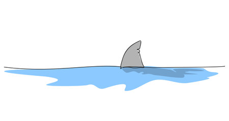 continuous line drawing of shark fin emerging from water, line art vector illustrationのイラスト素材