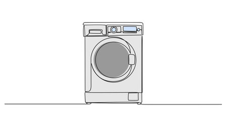 continuous line drawing of washing machine, line art vector illustrationのイラスト素材