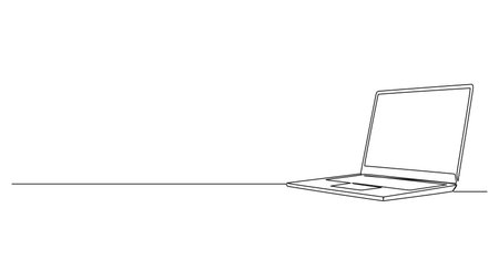 continuous line drawing of laptop computer, line art vector illustrationのイラスト素材