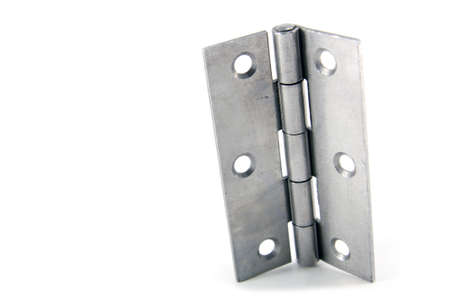 Stainless steel hinge isolated on whiteの写真素材