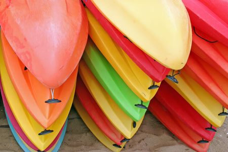Colorful kayaks on the beach in Provincetown, Massachusetts の写真素材