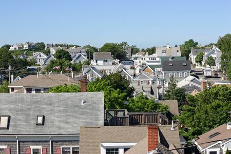 A view of many rooftops in Provincetown, Massachusettsの写真素材