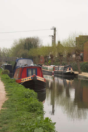 Canal boats on canal sideの写真素材