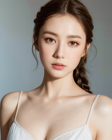 Beautiful young asian woman with clean fresh skin. Face care, Facial treatment, Cosmetology, beauty and spa, Asian women portrait.の素材