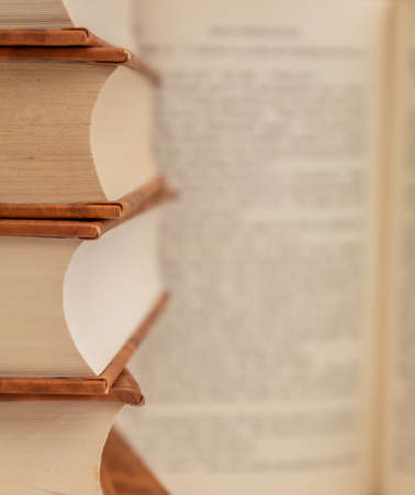 Traditional hardback old books and text arrangement