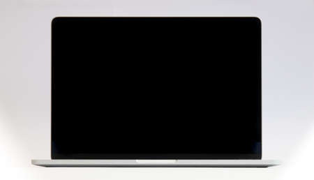 laptop computer in silver with black screen for use as a background