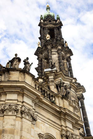 Looking up at the Spire of the Catholic Court Church in Dresden.の写真素材