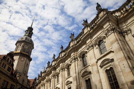 The Hausmann sturm (left) and part of the Catholic Court Church (left) in Dresden.